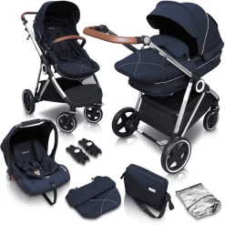 BabyGO Combi Wandelwagen Halime 3 In 1 Blauw Silver