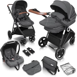 BabyGO Halime 3 In 1 Air Combi Kinderwagen Black Grijs