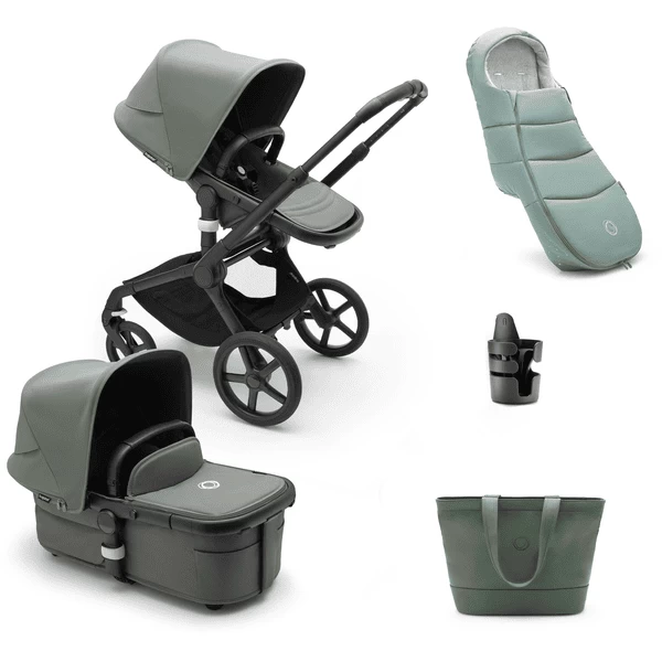 Bugaboo Combi Kinderwagen Fox 5 Met Toebehoren Black / Forest Green 1 Bugaboo Combi Kinderwagen Fox 5 Met Toebehoren Black / Forest Green