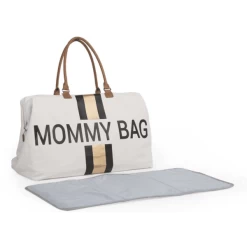 CHILDHOME Mommy Bag Groot Canvas Grey Stripes Black / Gold -Kinderwagen Korting childhome mommy bag groot canvas grey stripes black gold a261896 2