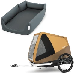 CROOZER Hondenfietskar Dog Mikke Sundown Yellow Inclusief Hondenbed Asfalt Grijs