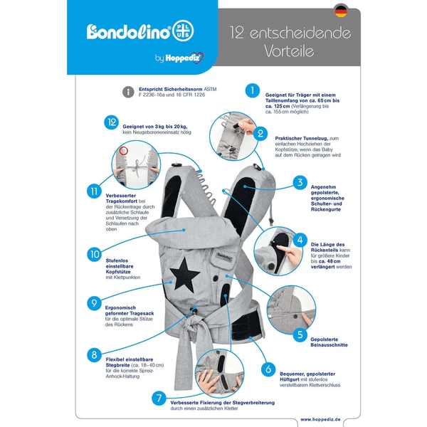 Hoppediz Draagzak Bondolino Plus Popeline One Size Zwart 3 Hoppediz Draagzak Bondolino Plus Popeline One Size Zwart - Afbeelding 3