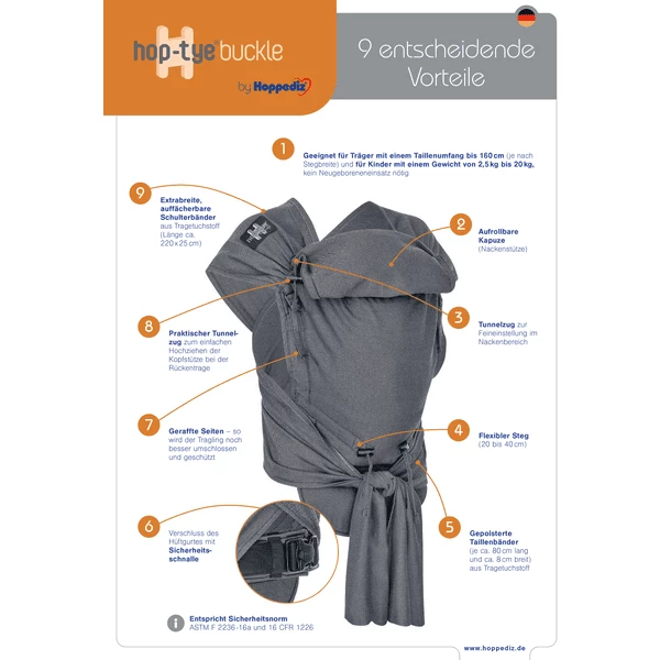 Hoppediz Draagzak Hop-Tye Buckle Denim Zwart 5 Hoppediz Draagzak Hop-Tye Buckle Denim Zwart - Afbeelding 5